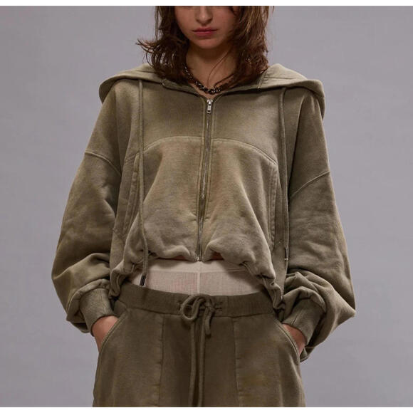 NWT~R13 Ballon Zip-up Hoodie in Faded Olive Size XS - Picture 1 of 9